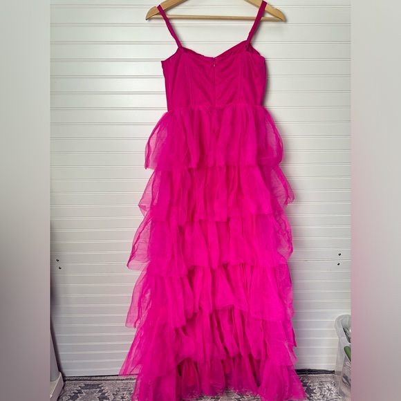 Lulus Rule the Runway Hot Pink Tulle Bustier Tiered Maxi Dress - Picture 6 of 10